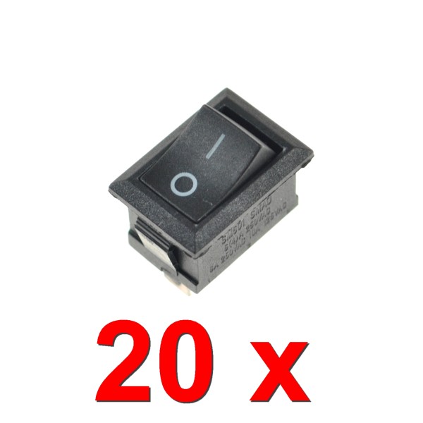 20 x Wippschalter schwarz Wippenschalter Schalter 1x EIN/AUS 12x20mm 250V 10A