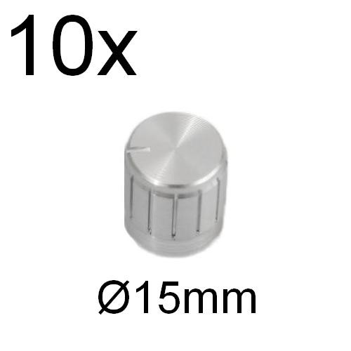 10x ALU Drehknopf silber für Achse 6mm Potentiometer Potiknopf Drehknöpfe